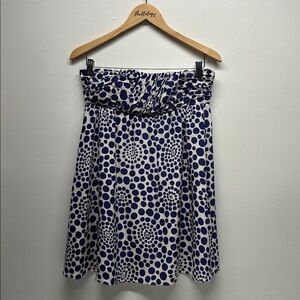 Alice & Olivia Mini Dress Fit Flare Strapless Silk Polka Dot White Blue Size XS